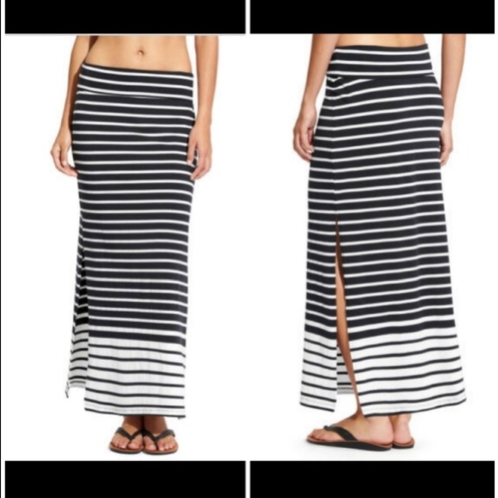 Athleta Dark Navy and White Striped Maxi Skirt